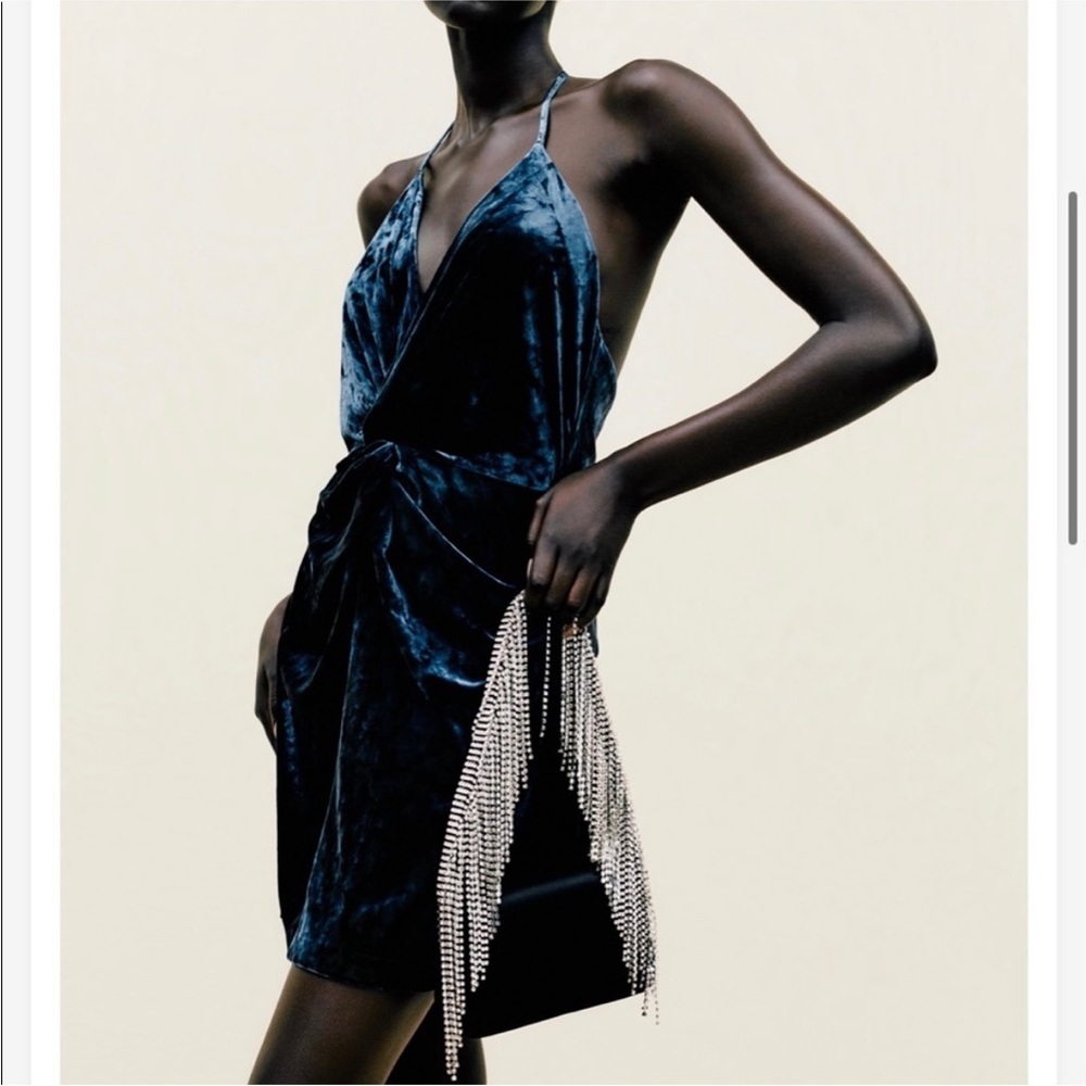 Zara crushed velvet mini dress